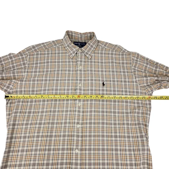 Ralph Lauren Blake Plaid Button Down Shirt Mens Medium Brown Tan Cotton Classic - Picture 13 of 14